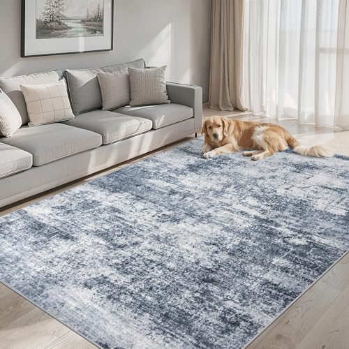PLHXFR Area Rug Living Room: 5x7 Abstract Washable Carpet Grey Blue by PLHXFRSoftAreaRugs