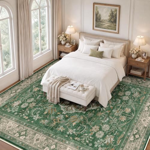 SameBed 9x12 Area Rug Living Room, Vintage Washable Carpet Green - Image 3
