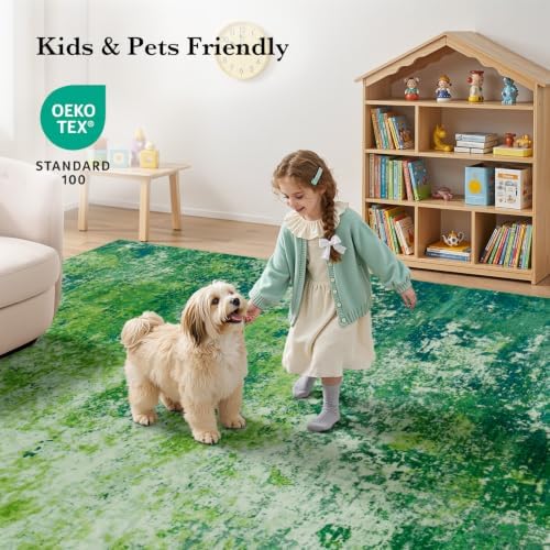 Rugflix 5x7 Dark Green Area Rug for Living Room, Washable Colorful Rug - Image 4
