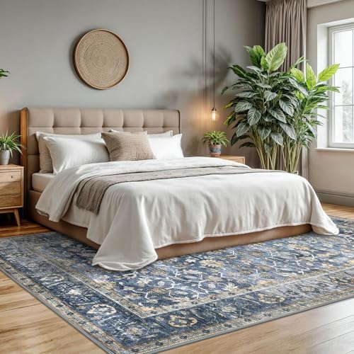 KUTA Vintage Area Rugs 8x10 Blue Grey Beige Washable Large Rug - Image 3