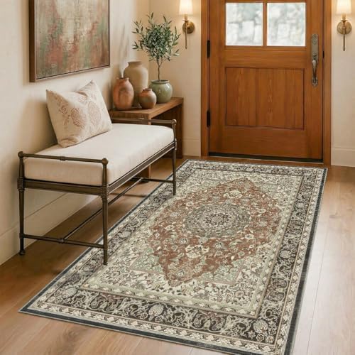 Vintage Area Rug 3x5 Ft Washable Rugs for Entryway Indoor - Image 2