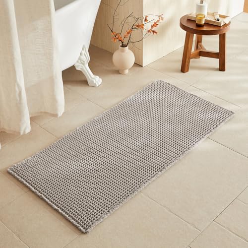 TYUU Waffle Bath Mat, Boho Bathroom Rugs Non Slip, 48x24 Light Grey by TYUU