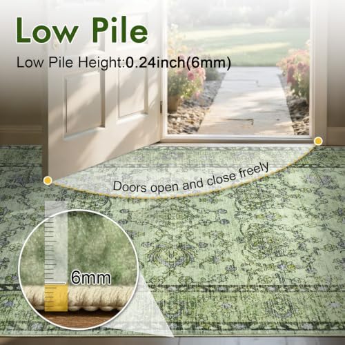 6x9 Ft Vintage Area Rugs for Living Room, Thin Soft Washable Carpet Green - Image 6