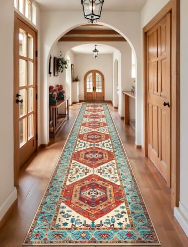 SERISSA 2'6"x18' Washable Non Slip Boho Runner Rug for Hallway，Orange by SERISSAHomeDecorCollection