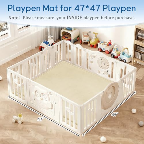 Baby Play Mat for Floor Nursery Rug Muscle Mat Area Rug Playroom Rug 47"x47" Playpen Mat Elastic Foam 1.3" Thick Crawling Mat for Babies,Toddlers, Infants, Kids,Light Beige - Image 2
