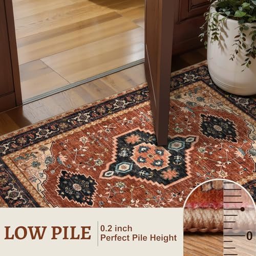 Tangsoo Orange 4x6 Washable Area Rug, Oriental Non Slip Indoor Accent Rugs - Image 2