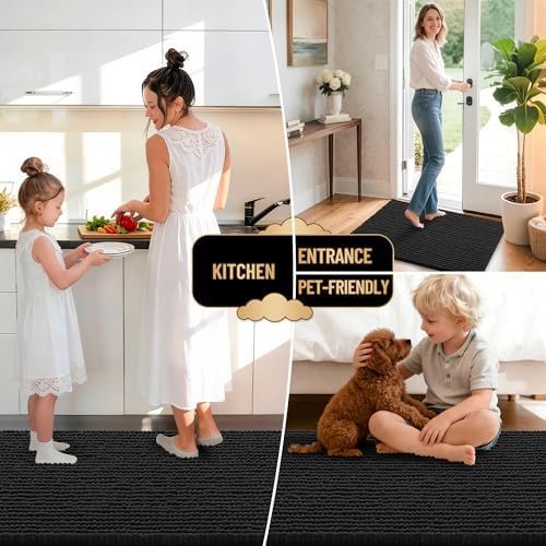 OLANLY Thick Chenille Bathroom Runner Rugs 70x24, Absorbent Bath Mat, Black - Image 6