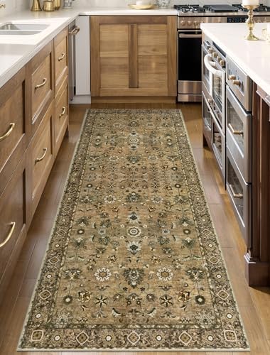 Vintage 2x5 Washable Runner Rugs for Hallway, Brown Non Slip Rug Runner by Tangsoo
