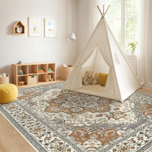 EIEIHOUSE 7x9 Area Rug Washable Vintage Rugs for Living Room Caramel Gray - Image 7
