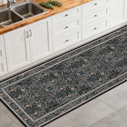 2'6" x 8' Runners Rug for Hallway Washable Soft Carpet (Black Flora) - Image 3