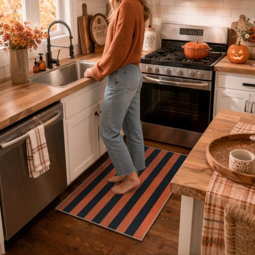 Lahome Striped Fall Door Mat, 2x3 Washable Outdoor Rug, Orange Black - Image 3