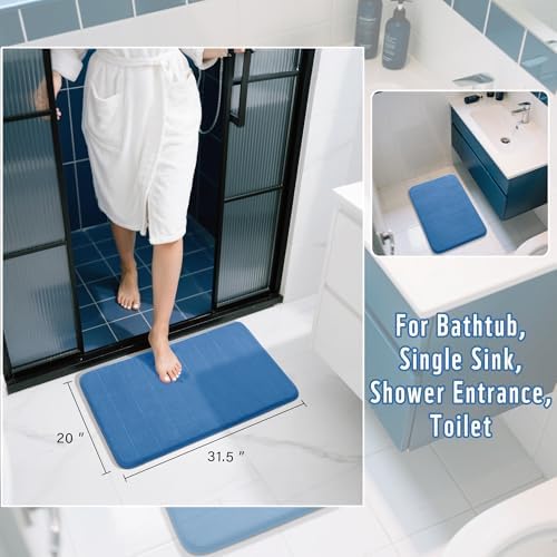 Yimobra Memory Foam Bath Mat, Super Soft Absorbent Bathroom Rug Non Slip 31.5x20 Inch, Quick Dry, Machine Washable Floor Carpet for Tub Shower, Home Decor Accessories, Blue - Image 2