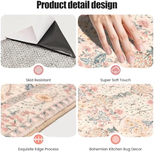 Kitchen Rug Set 3Pcs, Boho Rug Sets Non Slip Washable for Floor Thick Farmhouse Kitchen Decor Runner Rugs for Kitchen, Entryway，Laundry, Hallways 20''x32''+20''x48''+20''x59 - Image 6