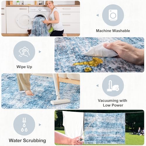 PLHXFR 8x10 Area Rug Living Room: Modern Abstract Washable Carpet Blue - Image 4