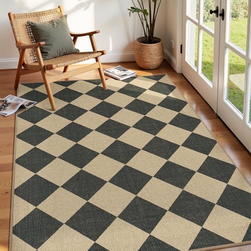 Lessymo Checkered 3x5 Outdoor Patio Rug, Washable Easy Jute for Entryway by Lessymo