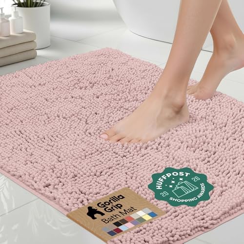 GORILLA GRIP Bath Rug Mat for Bathroom, Absorbent Chenille 60x24 Dusty Rose by GorillaGrip