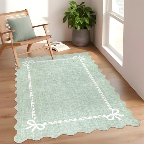 GarveeHome Scalloped Bow Rug 4x6 Washable Rugs for Living Room, Sage Green by GarveeHome