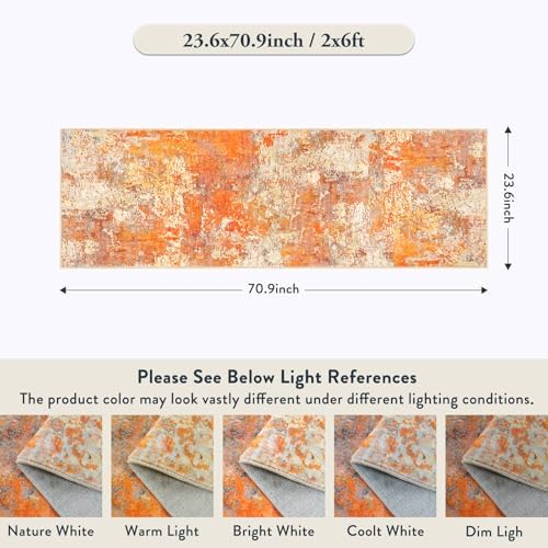 Lahome Modern Abstract Runner Rug - 2x6 Hallway Runner Rugs Long Bathroom Runner Washable Carpet Runner, Contemporary Soft Non Skid Indoor Floor Runners for Kitchen Laundry Room, Yellow/Gold/Cream - Image 2