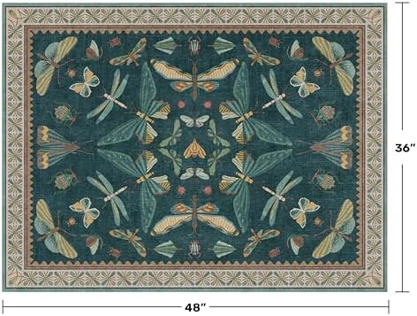 Teal 3x4 Entryway Rug - Washable Door Rug Indoor for Large Kitchen, Living Room, Thin & Foldable Low Pile Insect Décor - Image 2
