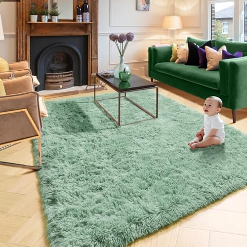 Amdrebio Sage Green Large Fluffy Rug 6x9 for Living Room Bedroom Nursery - Image 5