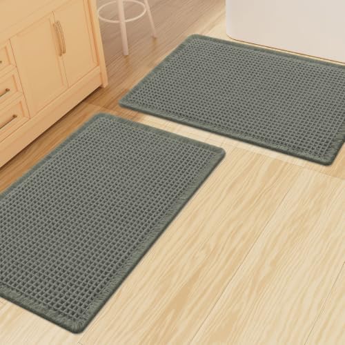 Smiry Waffle Bathroom Rugs Sets 2 Piece (30x20+30x20, Green) by Smiry