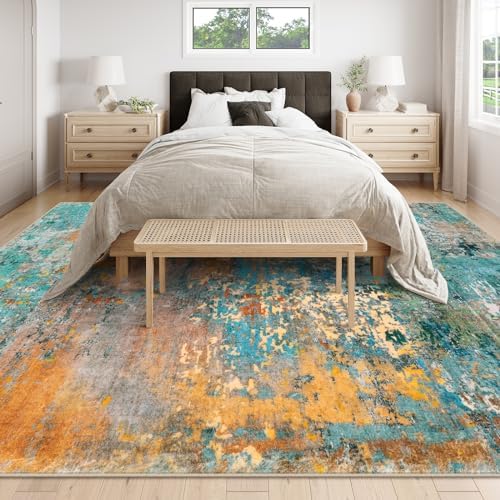Lahome Modern Abstract 10x14 Area Rug for Living Room, Bedroom, Dining Room - Multicolor, Machine Made, Low Pile, Non Slip, Washable - Image 2