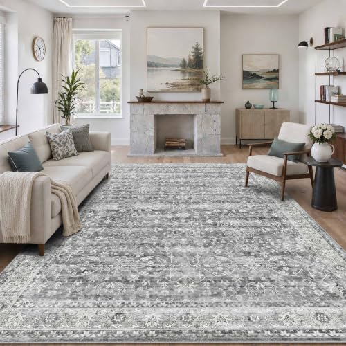 6x9 Area Rugs for Living Room Washable Vintage Grey Rugs Large by LatteFog