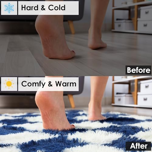 KICMOR Living Room Rug 5x7 Checkered Fluffy Area Rug, Navy Blue and Cream White Fuzzy Shag Shaggy Bedroom Carpets, Soft Plush Indoor Floor Rug for Kids Boys Girls Room Nursery Playroom Home Decor - Image 6