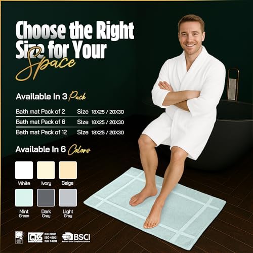 Pearl Linens 6 Pack Cotton Bath Mats for Bathroom, 20" X 30", Mint Green - Image 3