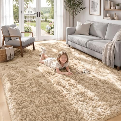 6x9 Area Rugs for Living Room: Soft Camel Fluffy Rug Shag Washable Rug Plush Fuzzy Indoor Carpet for Bedroom Nursery Playroom Girls Boys Kids Room (Camel, 6'x9') by ZomfyRugs