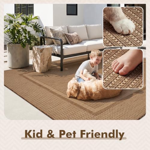 MontVoo-Outdoor Rug-Patio Rug 8x10 ft Polypropylene Indoor Outdoor Rugs Outdoor Carpet for Patio Deck Balcony Porch, Textured Weave, Durable for High Traffic, Fade-Resistant, Modern Neutral Brown - Image 6