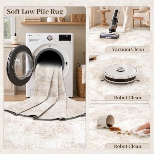 Area Rug 6x9 Vintage Rugs: Washable Living Room Rug Retro Medallion Distressed Large Rug Soft Low Pile Non-Slip Rugs Indoor Floor Carpet for Bedroom Kitchen Nursery Dining Table Office (Beige/Brown) - Image 6