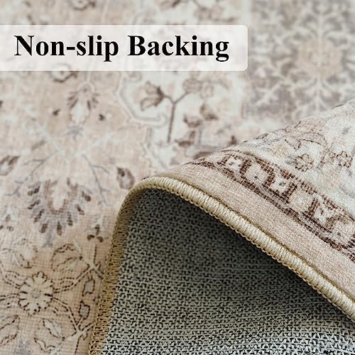 Hallway Washable Runner Rug - 3x16 Kitchen Rugs Entryway Rug Runner Vintage Soft Floor Mat Non Slip Indoor Farmhouse Carpet for Bathroom Living Room Bedroom (3 X 16, Beige) - Image 4