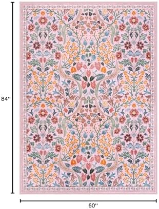 Moynesa Pink Floral 5x7 Rug for Bedroom, Washable Vintage Living Room Rug - Image 2