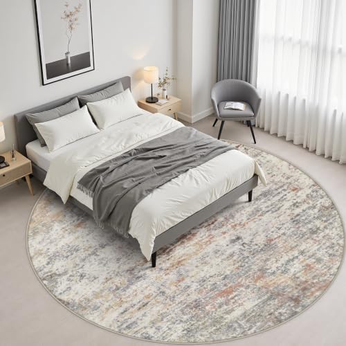 Round Area Rug Living Room: 4 ft Modern Washable Carpet Taupe - Image 4