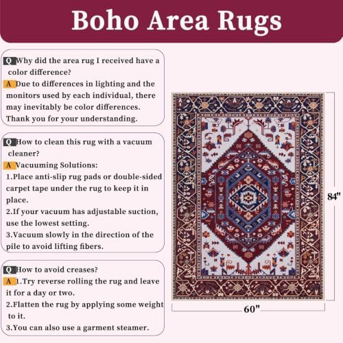 SERISSA 5x7 Washable Non Slip Boho Area Rug for Living Room - Image 2