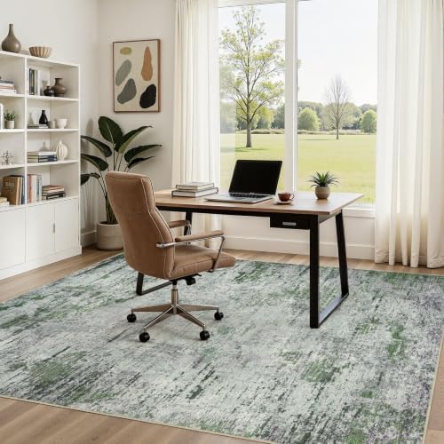 DMOYEST Area Rug Living Room Rugs - 5x7 Large Soft Indoor Neutral Modern Abstract Low Pile Washable Rug Carpet for Bedroom Dining Room Farmhouse Home Office - Green/Grey/Brown - Image 2