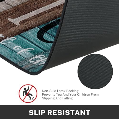 Teal Kitchen Rugs Set of 2 Non Slip Washable Farmhouse Turquoise - Image 4