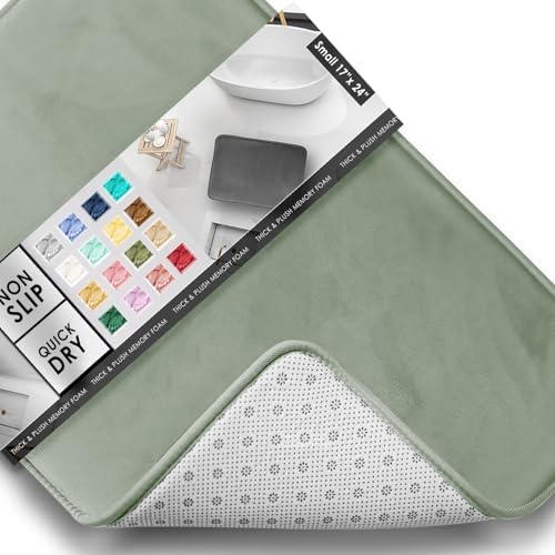 Clara Clark Bathroom Rugs, Velvet Memory Foam Bath Mat, Non-Slip Bath Rugs, Machine Wash, Dries Quickly, Ultra Soft Plush Bath Mats for Bathroom, 17 x 24, Ice Green by ClaraClark