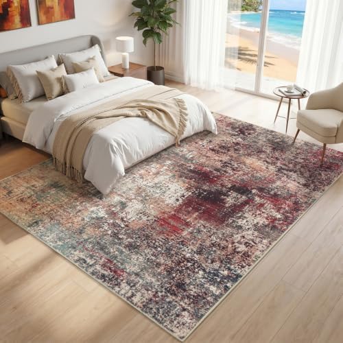 Stiio 5x7 Area Rugs for Living Room, Washable Rust Red Green Large Rug - Image 2