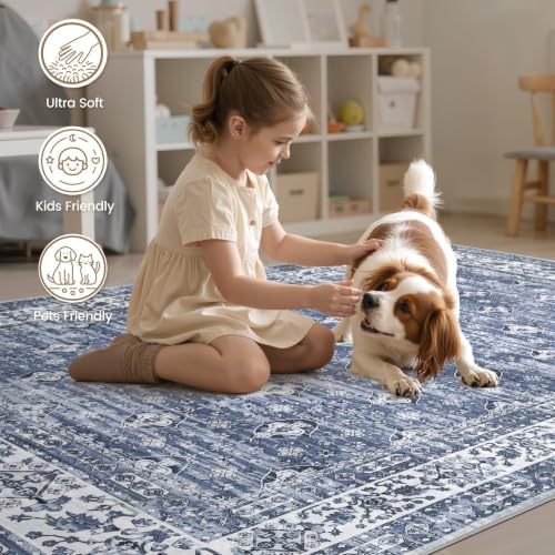 EIEIHOUSE Washable 9x12 Area Rugs for Living Room Faded Misty Blue - Image 5