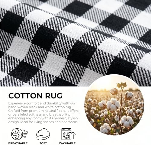 Black and White Buffalo Plaid Rug 4’x 6’, Halloween Door Mat, Washable Layering Rug for Front Door Entryway Porch Indoor Outdoor - Image 4