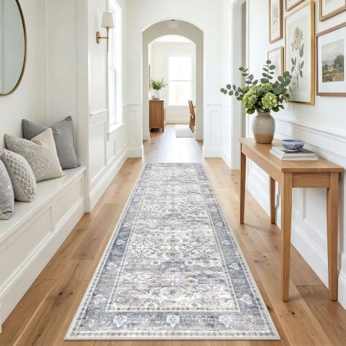 KUTA Vintage Washable Runner Rug 3x9 Grey Blue Wide Hallway Runner - Image 3