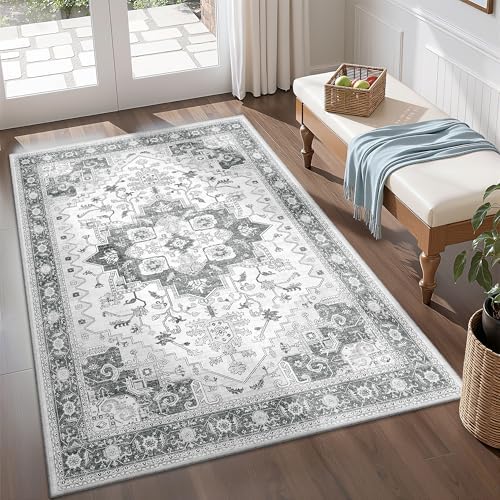 befbee 3x5 Entryway Rug Indoor Washable Boho Non Slip Low Pile Carpet Grey by Befbee