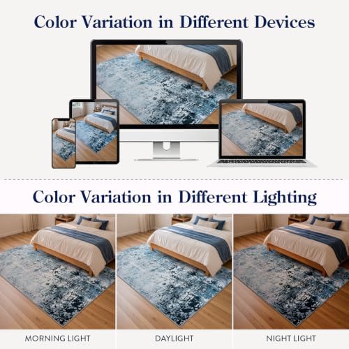 Lahome Blue Rug, 5x7 Washable Rug,Cool Modern Abstract Carpet for Boys Room - Image 7