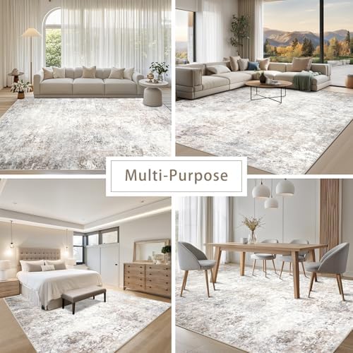 Beige Grey Washable Rugs 9x12 Area Rugs for Living Room,Bedroom,Dining Room - Image 5