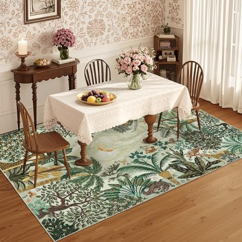 GarveeHome Area Rugs 8x10 for Living Room, Jungle Animal Large Washable Rug Soft Non Slip Backing Floor Mat Carpet Indoor Thin Green Accent Rug for Bedroom Dining Room Playroom Nursery Home Decor - Image 3