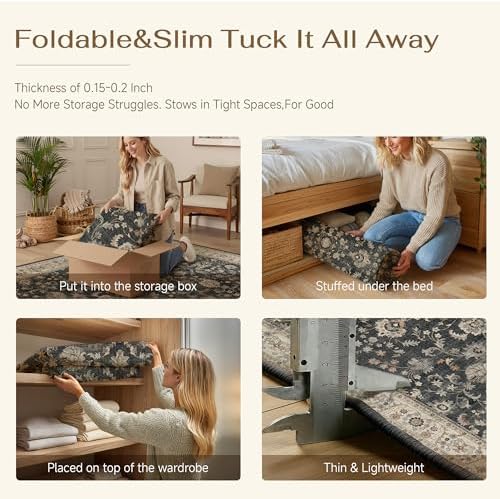 PureCozy Black Beige Area Rug 5x7 Vintage Floral Distressed - Image 6