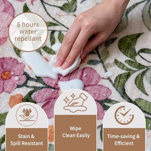 2x6 Soft Washable Runner Rugs: Velvet Feel & 5-10 Degrees Warmer Underfoot - Cottagecore Floral Hallway Carpet for Bedroom Kitchen Entryway - Family & Pet Friendly (Blush Pink) - Image 5