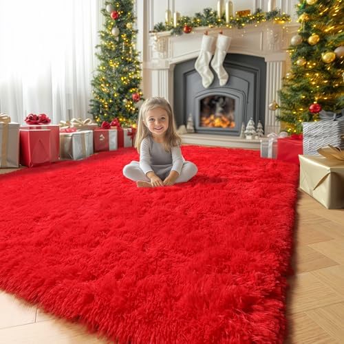 Amdrebio Red Christmas Fluffy Area Rug 4x6 for Boys Bedroom Living Room - Image 5